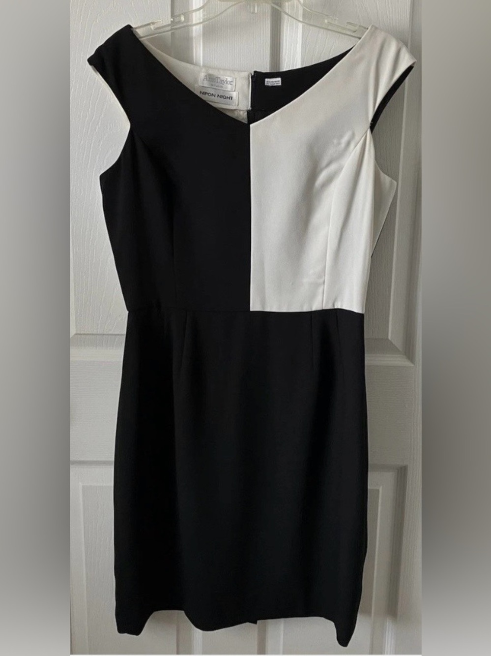 Ann Taylor Black White Color Block Tweed Sleeveless Sheath Dress Size 8